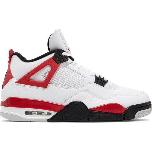 Jordan Retro 4 "Red Cement" Sneaker with Red Accents, White Upper, and Black Detailing