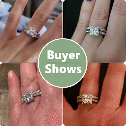 Engagement Wedding Ring Set for Women 925 Sterling Silver 1.5CT Princess White AAAAA Cz Size 3-13