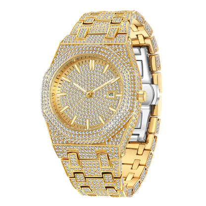 New Arab Number Brand Watch for Men Luxury Fully Diamond Bling Mens Quartz Watches Fashion Iced Out Silver Waterproof Male Clock