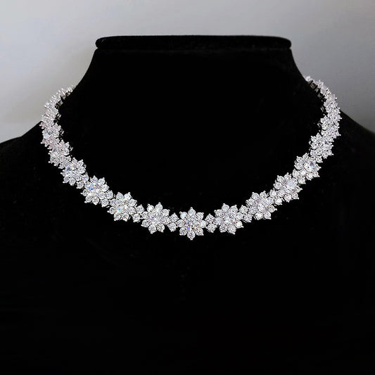 VVS Moissanite Sunflower Collarbone Chain on Sterling Silver Inlay