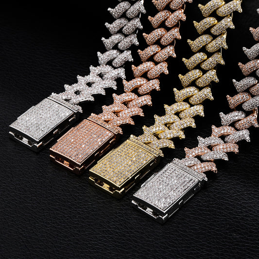 VVS Lab Grown Diamond Big Box Clasp Miami Style Cuban Chain Full Zircon Necklace