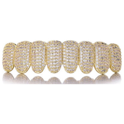 Teeth Grillz Prong with Bling AAA Cubicstones Silver Color Eight Top & Bottom Vampire Grills Set for Hip Hop Gift