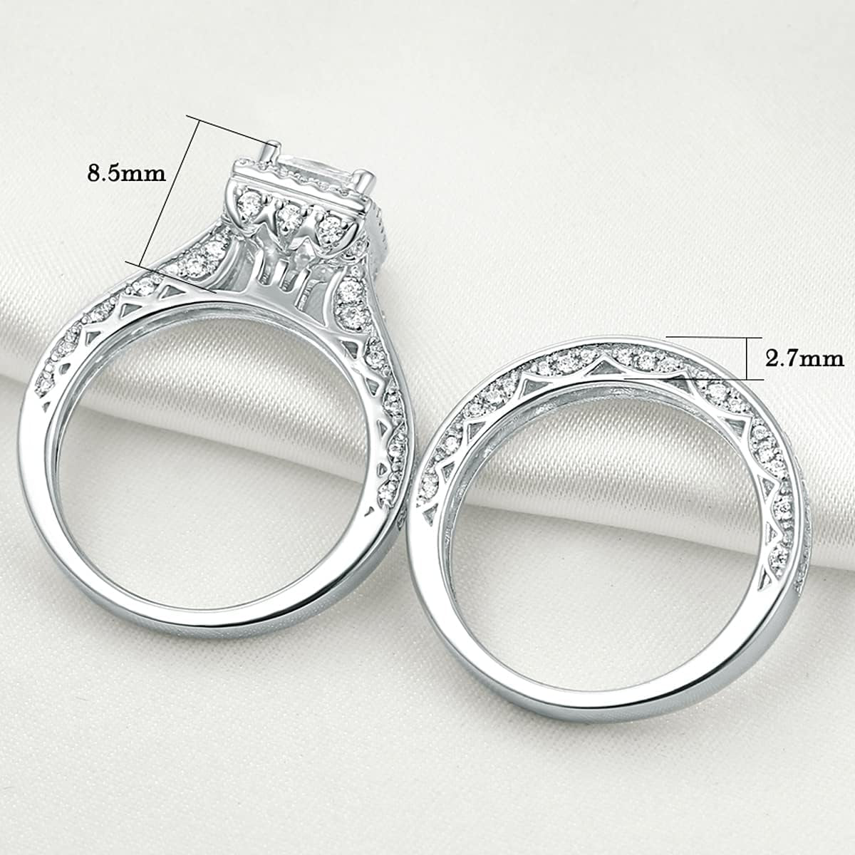 Engagement Wedding Ring Set for Women 925 Sterling Silver 1.5CT Princess White AAAAA Cz Size 3-13