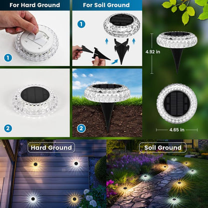 6 Pack Solar Outdoor Ground Lights, 2 Lighting Models Deck Lights, Solar Powered Backyard Decor, IP67 Waterproof Landscape Lighting for Pathway, Walkway, Garden, Patio