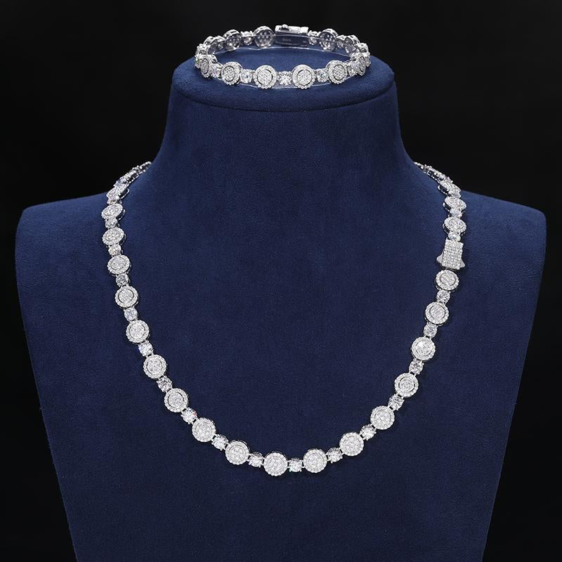 【D1 N199】Round Pendant Necklace S925 Sterling Silver Synthetic Moissanite Necklace Tennis round Pendant Suitable for Men and Women Hip Hop Rap Trend Daily Accessories Gift