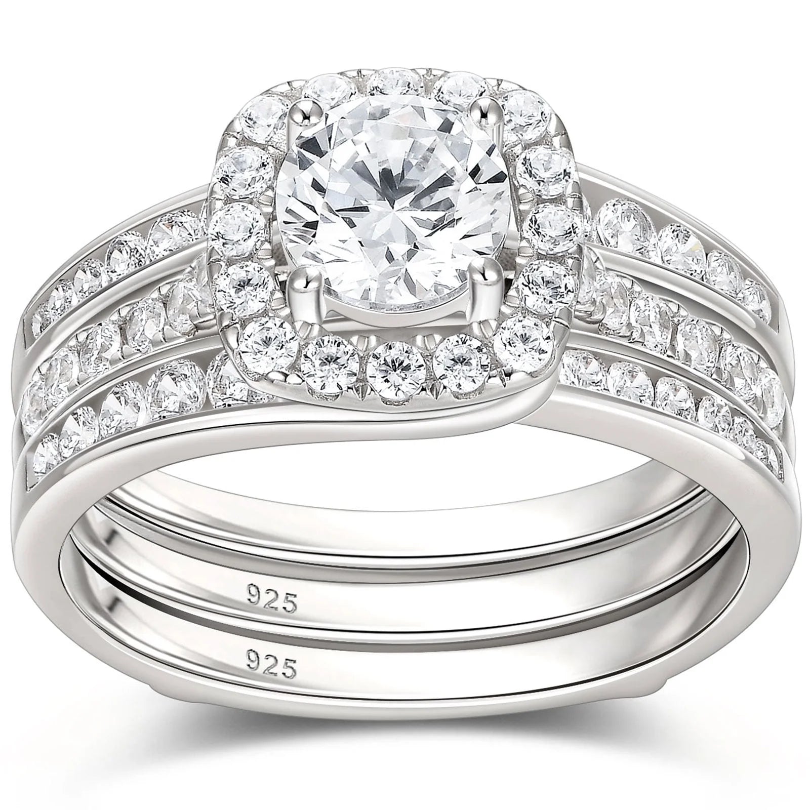 Wedding Rings for Women AAAAA Cz 925 Sterling Silver Engagement Bridal Band Set Enhancers and Wraps Size 8