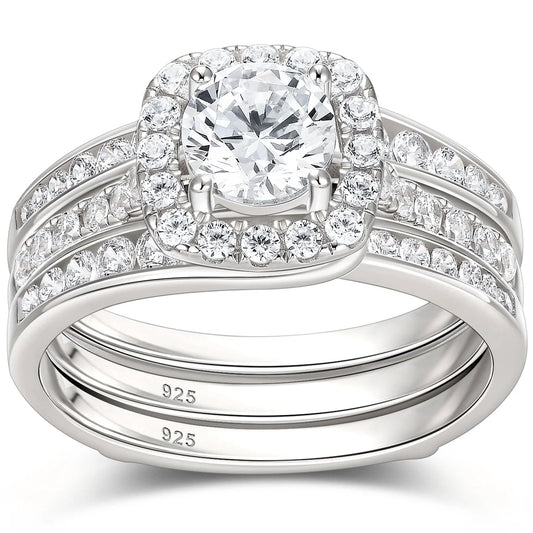 Wedding Rings for Women AAAAA Cz 925 Sterling Silver Engagement Bridal Band Set Enhancers and Wraps Size 8