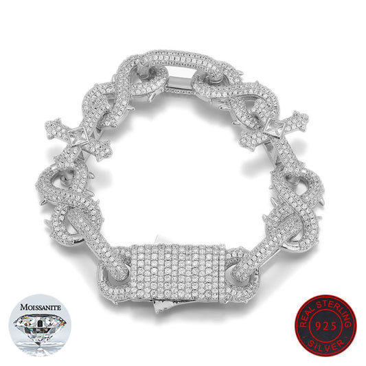 Thorn Cross Pass Tested and Certified Moissanite Necklace 925 Sterling Silver VVS Moissanite Miami Cuban Chain Gift for Men