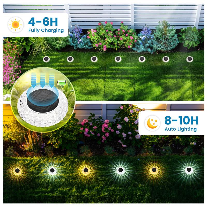 6 Pack Solar Outdoor Ground Lights, 2 Lighting Models Deck Lights, Solar Powered Backyard Decor, IP67 Waterproof Landscape Lighting for Pathway, Walkway, Garden, Patio