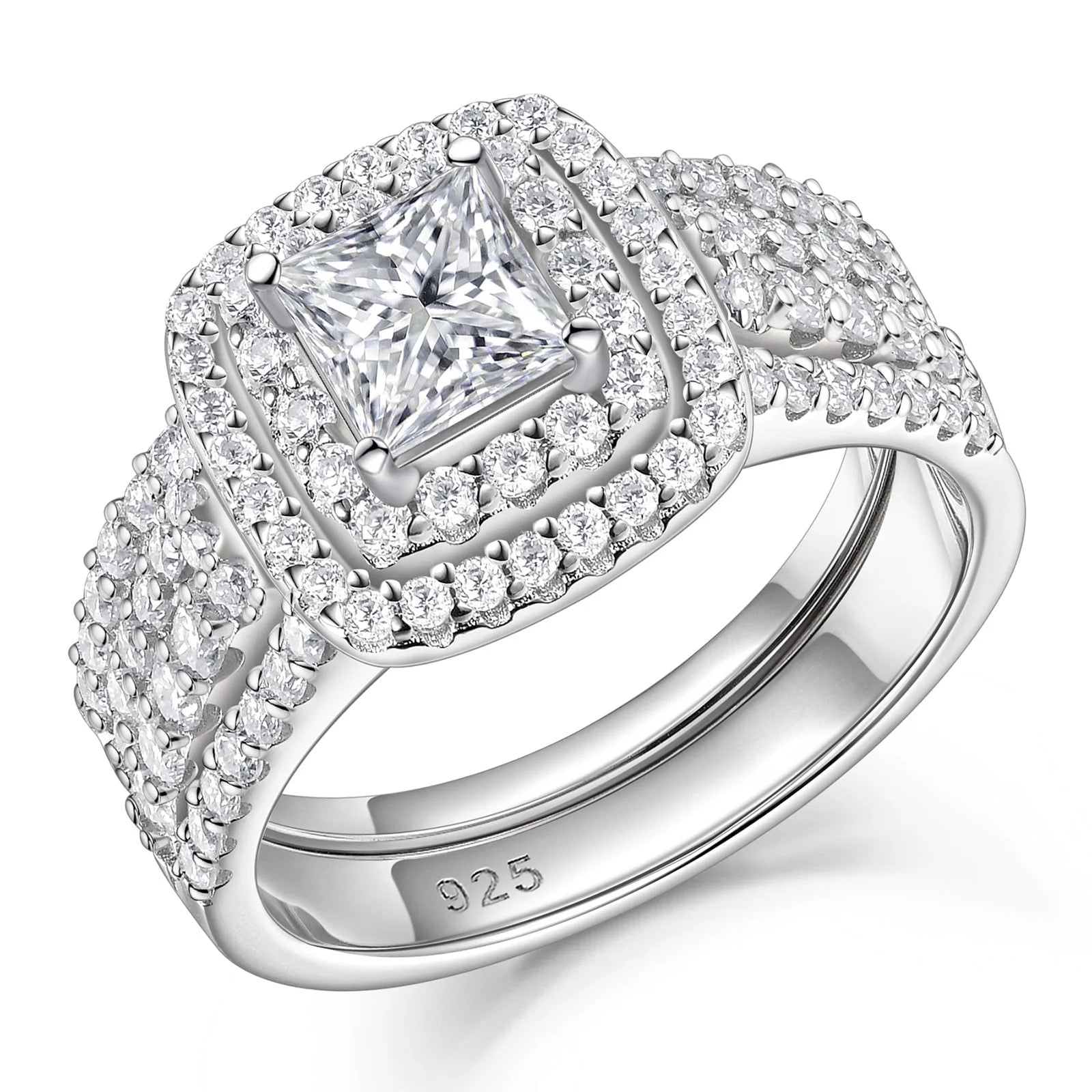 Moissanite Rings for Women Wedding Ring Set 925 Sterling Silver 1.9Ct Princess White Size 9