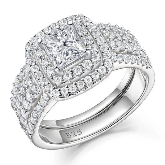 Moissanite Rings for Women Wedding Ring Set 925 Sterling Silver 1.9Ct Princess White Size 9