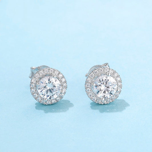 VVS Moissanite Diamond Stud Earrings Sterling Silver Inlay Round Cut