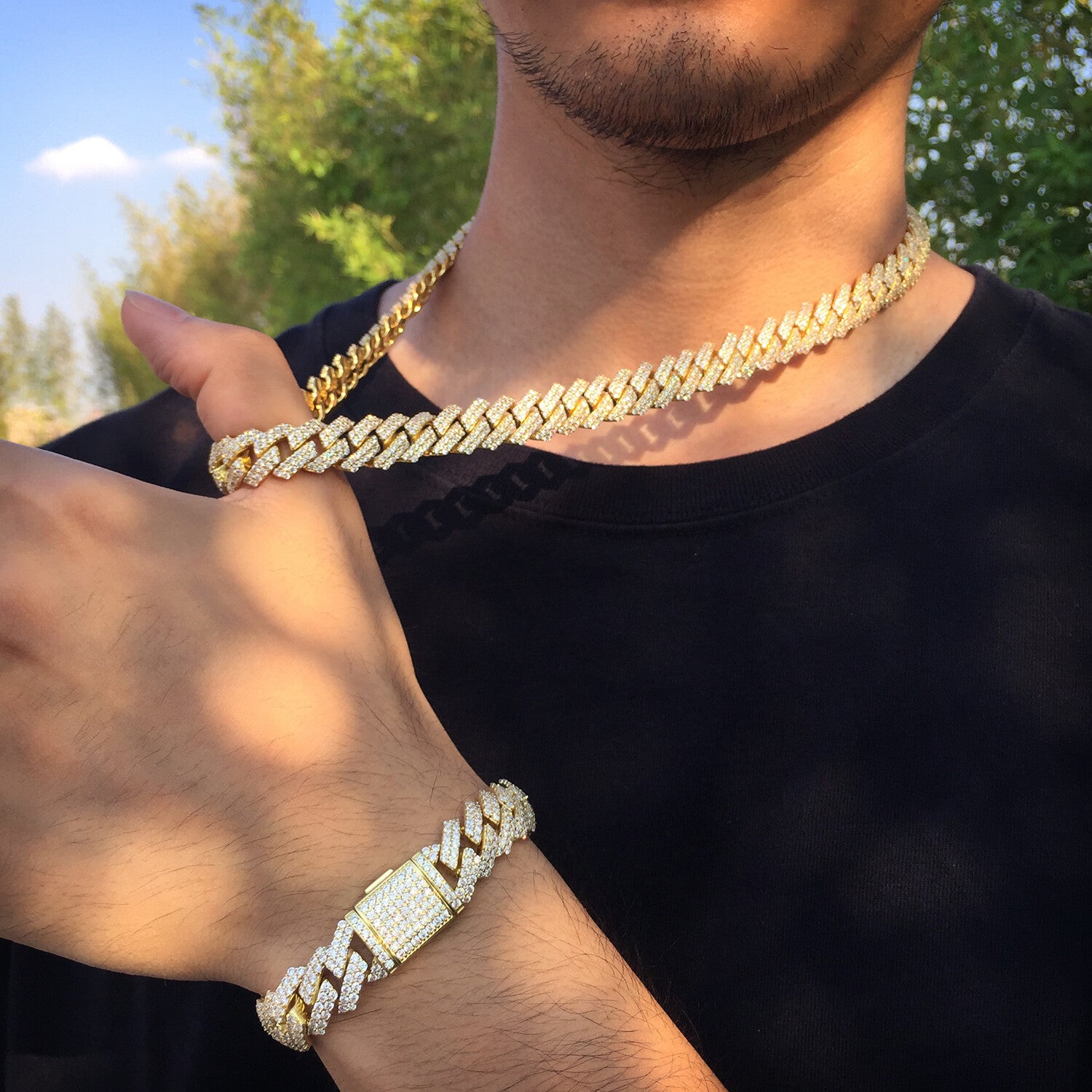 12Mm Iced CZ Out Cuban Link Chain White Gold Stainless Steel Hip Hop Jewelry