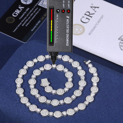 【D1 N199】Round Pendant Necklace S925 Sterling Silver Synthetic Moissanite Necklace Tennis round Pendant Suitable for Men and Women Hip Hop Rap Trend Daily Accessories Gift