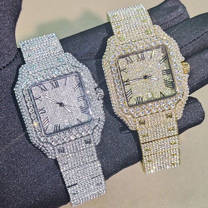 Luxury Diamond Watch for Men Hip Hop Style Bling Bling Iced Out Wristwatch Fashion Square Dial Quartz Watches Waterproof Clock