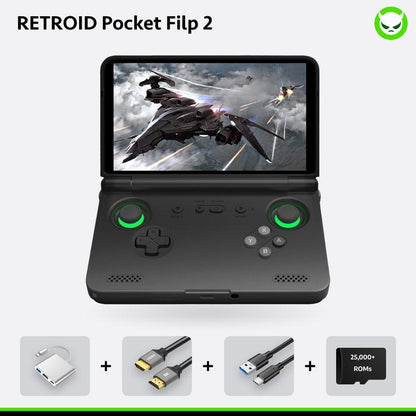 Retroid Pocket Flip 2【Pre-Configured】Handheld Console Sd865【Buy 1 Get 1 Multi-Port Adapter+1 8K Projection Cable+1 Type-C Cable+1 Roms Card】Android 13 Adreno 650 8GB Lpddr4X 5.5-Inch AMOLED 1080P Active-Cooling 5000Mah Wifi Ready to Play Gift Package