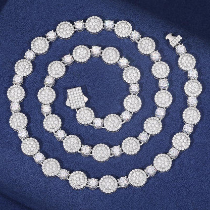 【D1 N199】Round Pendant Necklace S925 Sterling Silver Synthetic Moissanite Necklace Tennis round Pendant Suitable for Men and Women Hip Hop Rap Trend Daily Accessories Gift
