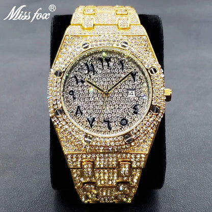 Luxury Full Diamond Watches for Men Top Brand Hip Hop Iced Out Arab Number Watch Men Fashion Steel Waterproof Clock Dropshipping