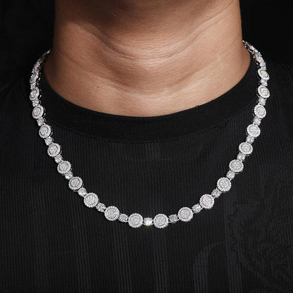【D1 N199】Round Pendant Necklace S925 Sterling Silver Synthetic Moissanite Necklace Tennis round Pendant Suitable for Men and Women Hip Hop Rap Trend Daily Accessories Gift