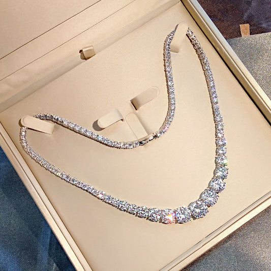 VVS Moissanite Diamond Tennis Necklace in Silver Inlay