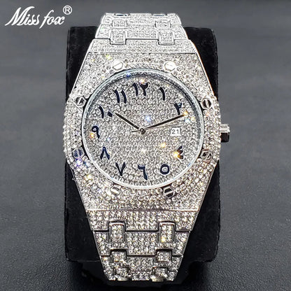 Luxury Full Diamond Watches for Men Top Brand Hip Hop Iced Out Arab Number Watch Men Fashion Steel Waterproof Clock Dropshipping