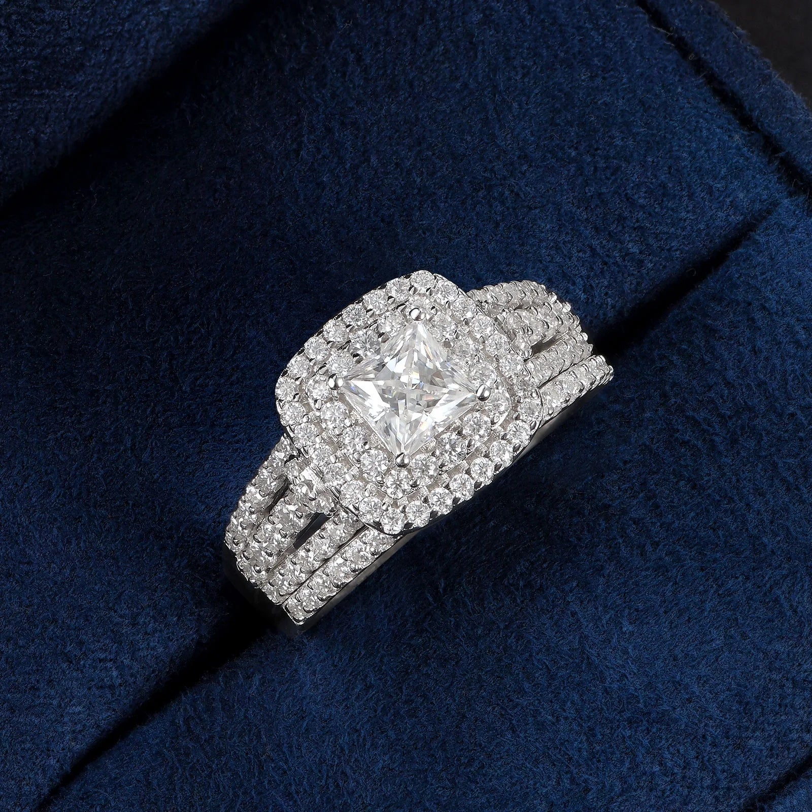 Moissanite Rings for Women Wedding Ring Set 925 Sterling Silver 1.9Ct Princess White Size 9