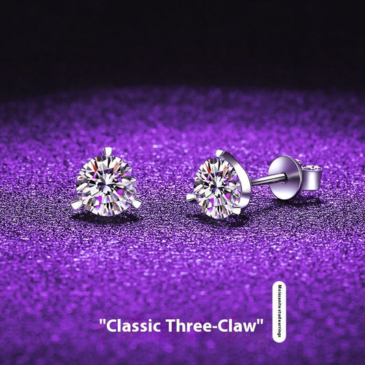 VVS Moissanite Diamond Three Claw Stud Earrings