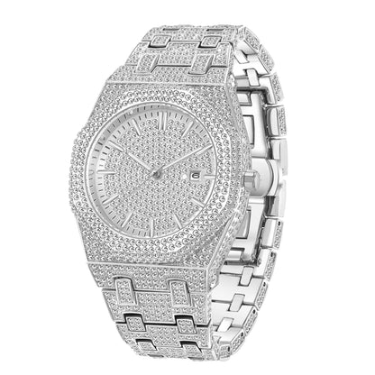New Arab Number Brand Watch for Men Luxury Fully Diamond Bling Mens Quartz Watches Fashion Iced Out Silver Waterproof Male Clock