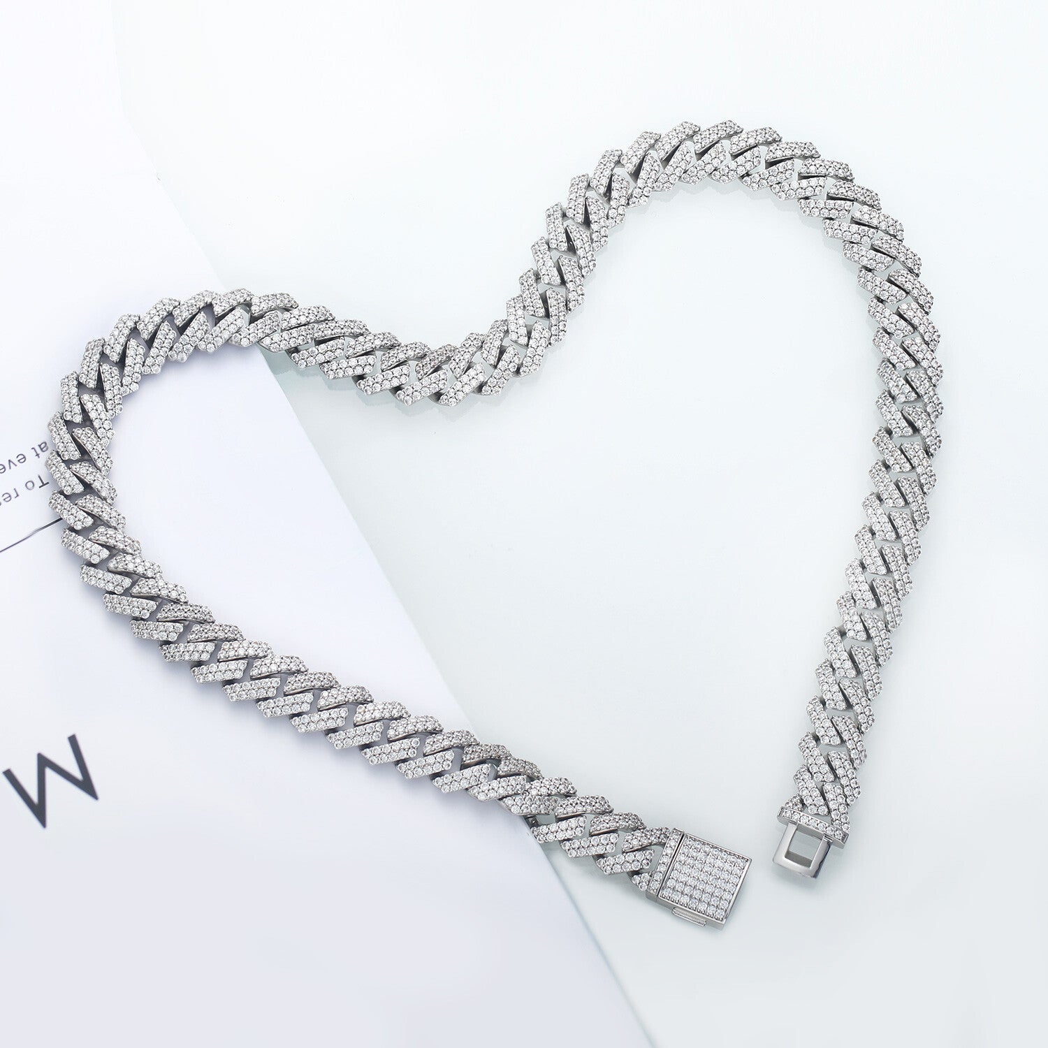 12Mm Iced CZ Out Cuban Link Chain White Gold Stainless Steel Hip Hop Jewelry