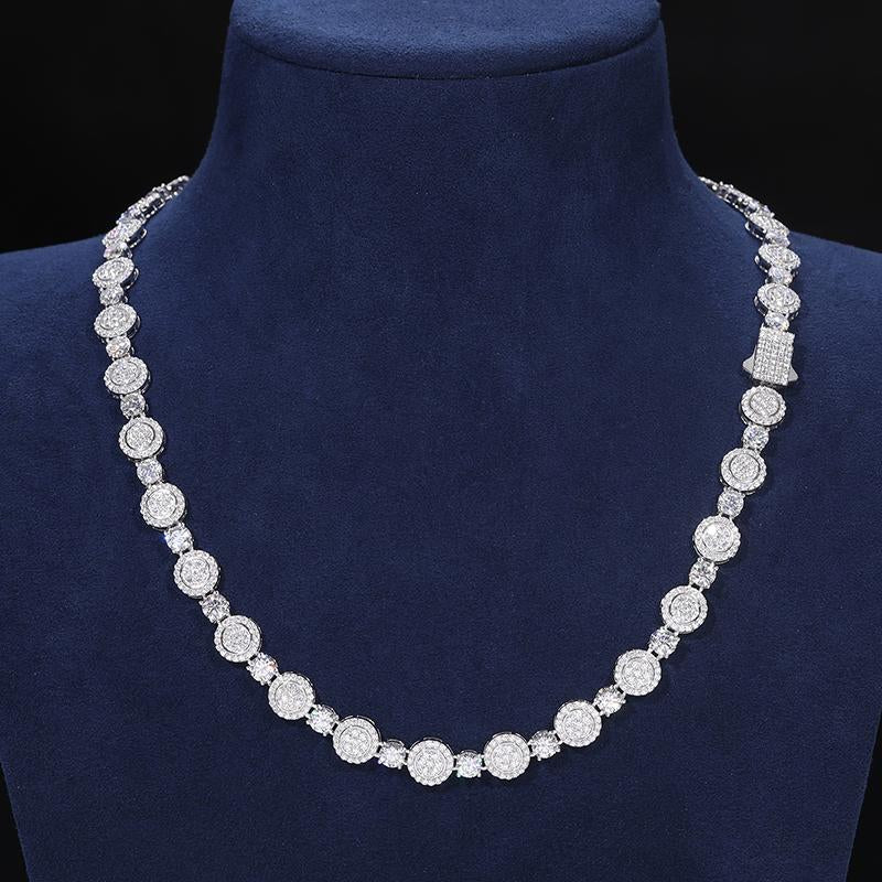【D1 N199】Round Pendant Necklace S925 Sterling Silver Synthetic Moissanite Necklace Tennis round Pendant Suitable for Men and Women Hip Hop Rap Trend Daily Accessories Gift