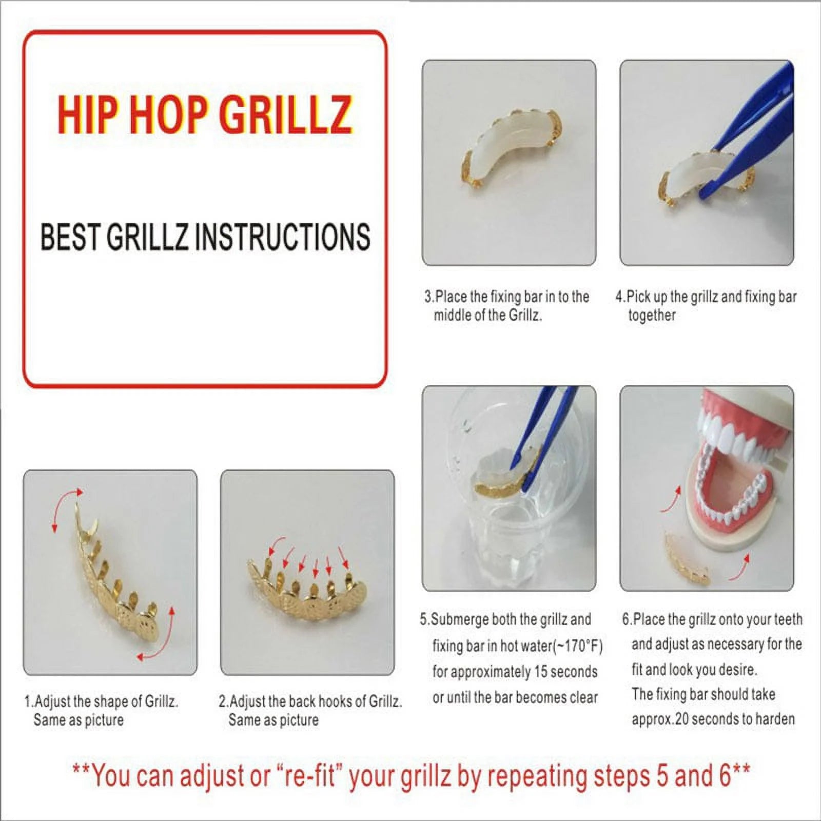 Teeth Grillz Prong with Bling AAA Cubicstones Silver Color Eight Top & Bottom Vampire Grills Set for Hip Hop Gift