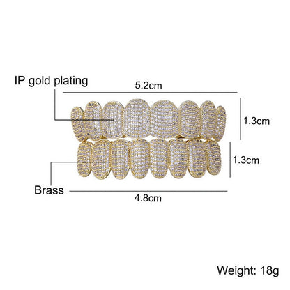 Teeth Grillz Prong with Bling AAA Cubicstones Silver Color Eight Top & Bottom Vampire Grills Set for Hip Hop Gift