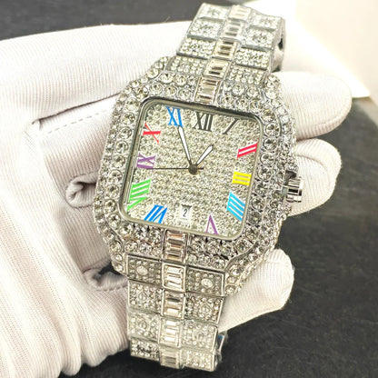 Luxury Diamond Watch for Men Hip Hop Style Bling Bling Iced Out Wristwatch Fashion Square Dial Quartz Watches Waterproof Clock