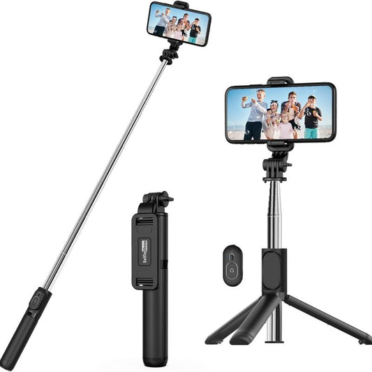 Extendable Selfie Stick Tripod with Wireless Remote – Lightweight, Portable, Compatible with Iphone 15/14/13/12, Samsung, Mount Smartphone Cellphone