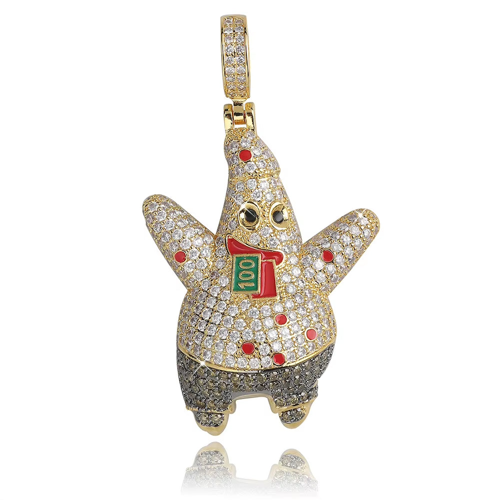 14K Gold Plated Fully Iced Out Monster Pendant for Men Boys Women Bling 5A CZ Simulated Diamond Hip Hop Rapper Chain Pendant