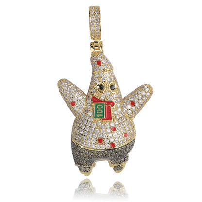14K Gold Plated Fully Iced Out Monster Pendant for Men Boys Women Bling 5A CZ Simulated Diamond Hip Hop Rapper Chain Pendant