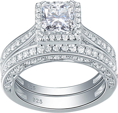 Engagement Wedding Ring Set for Women 925 Sterling Silver 1.5CT Princess White AAAAA Cz Size 3-13