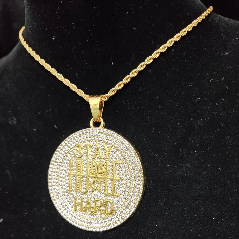 Men Women Hip Hop STAY HARD Pendant Necklace with 13Mm Cuban Chain Hiphop Iced Out Bling Necklaces Fashion Charm Jewelry
