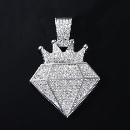 Hip Hop Iced Out Crown Pendant Necklace with 13Mm Rhinestone Cuban Chain Bling Necklaces Men Women Fashion Charm Jewelry Gift