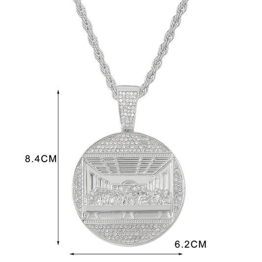 New Last Supper Pendant Cuban Chain Necklace with 14Mm Iced Out Chain Fashion Hip Hop Men Charm Pendant Tennis Necklaces Jewelry